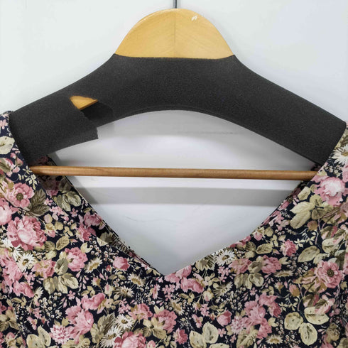 ローラアシュレイ LAURA ASHLEY 花柄 パフスリーブリボンフレア ロングワンピース レディース