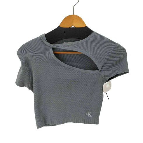 カルバンクラインジーンズ Calvin Klein Jeans ロゴ刺繍 カットアウトリブニットミニTシャツ レディース import:S