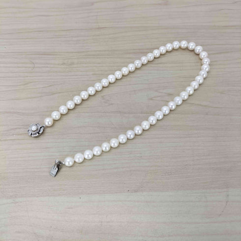SILVER シルバー 刻印 花 フラワー トップ パール ネックレス レディース