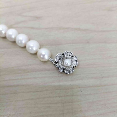 SILVER シルバー 刻印 花 フラワー トップ パール ネックレス レディース