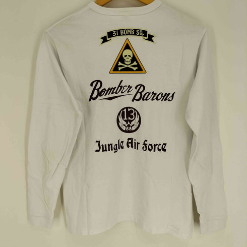 バズリクソンズ BUZZ RICKSONS USA製 東洋 5TH BONB GROUP JUNGLE AIR FORCE ロゴプリント スカル 13ナンバリング L/S クルーネック Tシャツ メンズ import:S