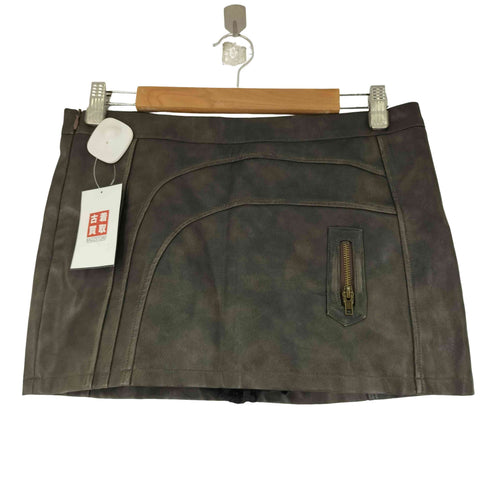 REN YUAN ZI ジップデザイン レザーショートパンツ レディース