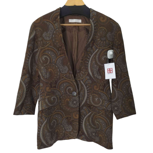 ペリーエリス PERRY ELLIS ペイズリー柄 ウール ノーカラージャケット レディース 6