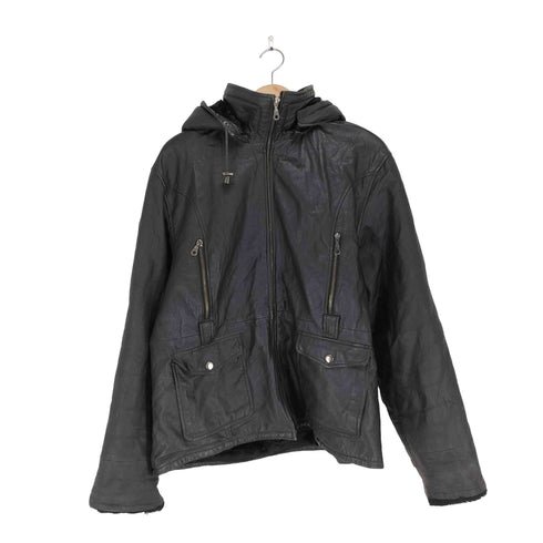 裏地ファーリアルレザーフーディージャケット メンズ XL