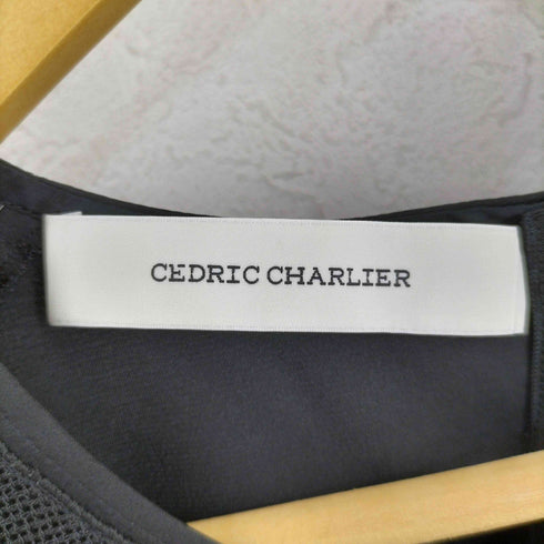 セドリックシャルリエ Cedric Charlier メッシュ 切替 アシンメトリー ノースリーブ ワンピース レディース 36