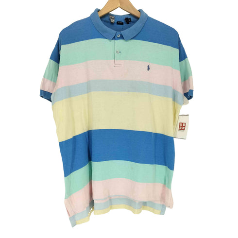 ポロバイラルフローレン Polo by RALPH LAUREN USA製 ポニー刺繍マルチカラーボーダーポロシャツ メンズ import:L