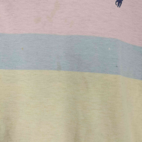 ポロバイラルフローレン Polo by RALPH LAUREN USA製 ポニー刺繍マルチカラーボーダーポロシャツ メンズ import:L