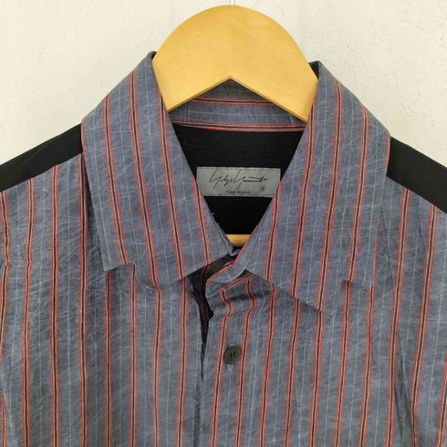 ヨウジヤマモトプールオム Yohji Yamamoto POUR HOMME 2枚衿 無地×縞シャツ ストライプロングシャツ メンズ