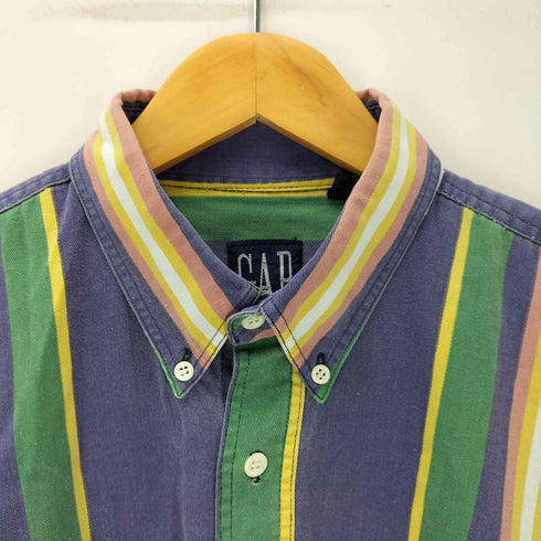 ギャップ Gap 90S デカタグ ロゴ 刺繍 B.D シンメトリー ストライプ シャツ メンズ import:L
