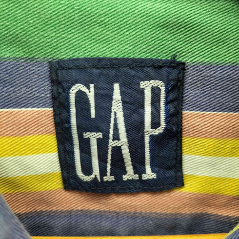ギャップ Gap 90S デカタグ ロゴ 刺繍 B.D シンメトリー ストライプ シャツ メンズ import:L