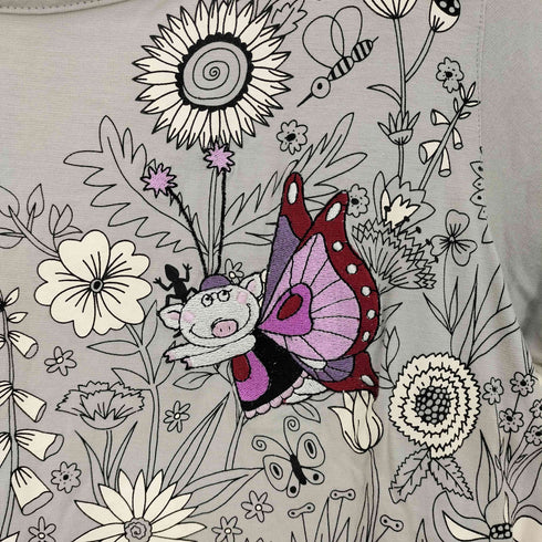 アルベロベロ OLLEBOREBLA オレボレブラ ブタさん 刺繍 蝶々 花柄 半袖 Tシャツ レディース