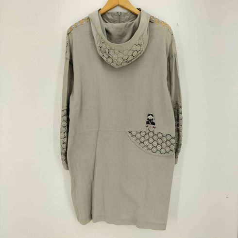アルベロベロ OLLEBOREBLA オレボレブラ ブタさん コットンリネン レース刺繍 切替 ダブルジップ フード付 ハーフコート レディース