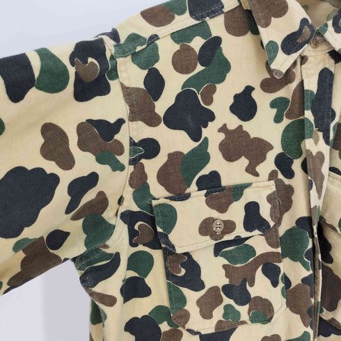 ウールリッチ WOOLRICH 70S 三角タグ USA製 ダックハンターカモ シャモアクロス フラップポケット L/S シャツ メンズ import:L