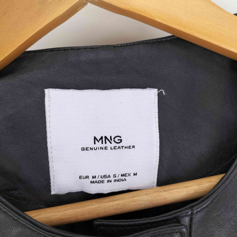 マンゴー MNG ノーカラー 6B スナップボタン ラムレザー ジャケット レディース import:M