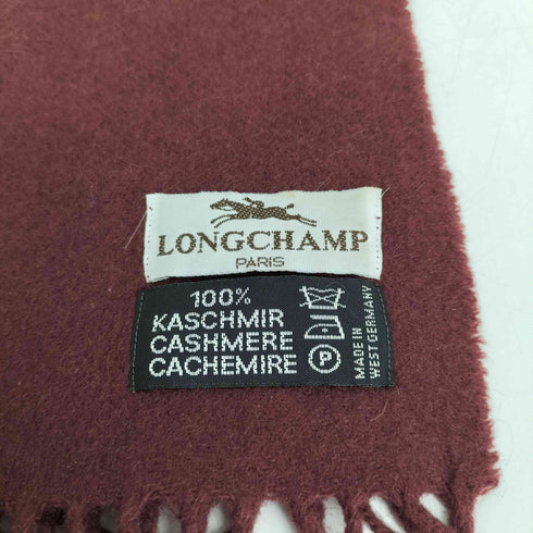ロンシャン LONGCHAMP ロゴ刺繍 フリンジ カシミヤ マフラー レディース