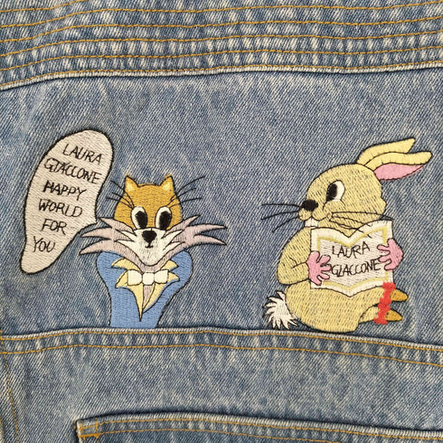 laura giaccone アニマル刺繍ポケットデザインデニムジャケット レディース