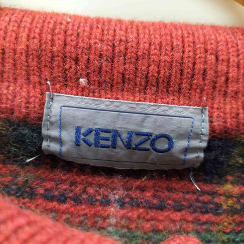 ケンゾー KENZO 90S モール糸 タータン チェック 袖 ノルディック柄 切替 クロップド ポロ ニット セーター レディース
