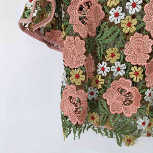 LEBECCAboutique マルチカラー 花柄刺繍 クルーネックトップス レディース FREE