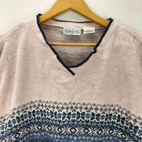 ベーシックエディションズ BASIC EDITIONS 90S USA製 ノルディック柄 切り替え バイカラー 巻き襟 Vネック アクリル ニット セーター メンズ 2X