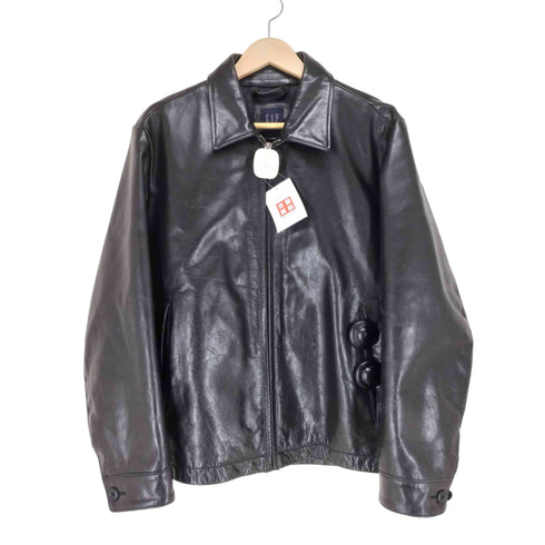ギャップ Gap 紺タグ 牛皮 裏地キルティング ジップレザージャケット メンズ import:M