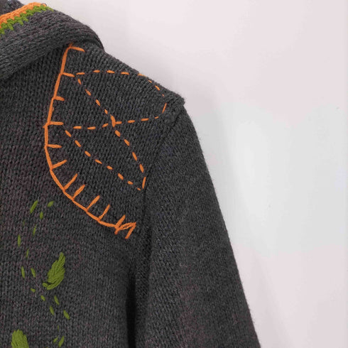 花刺繍 フーデッドフリンジニットカーディガン レディース
