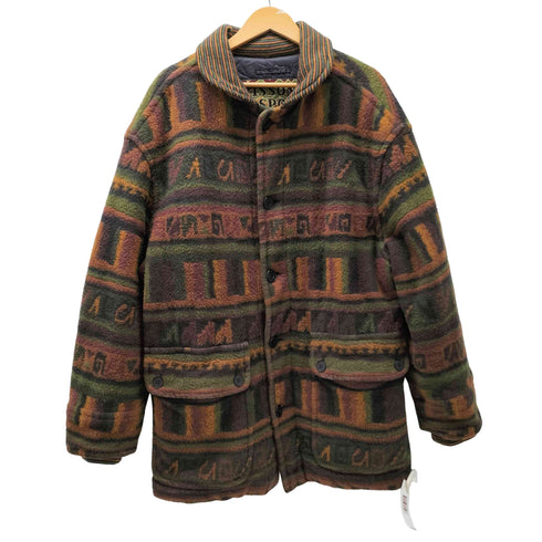 ミッソーニスポーツ MISSONI SPORTS 90S イタリア製 裏地キルティング ネイティブ柄 総柄 ショールカラー ウール ボア コート 袖内リブ メンズ import:M
