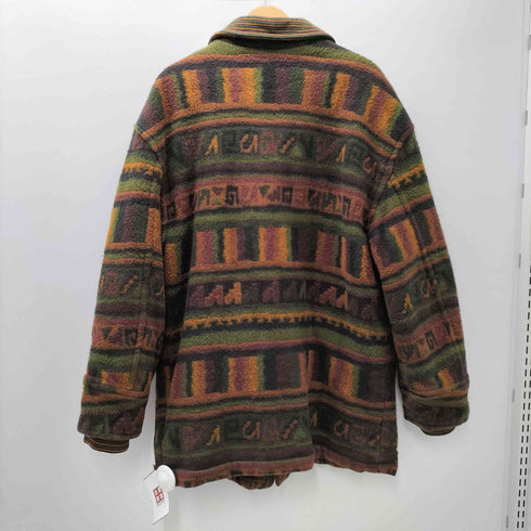 ミッソーニスポーツ MISSONI SPORTS 90S イタリア製 裏地キルティング ネイティブ柄 総柄 ショールカラー ウール ボア コート 袖内リブ メンズ import:M