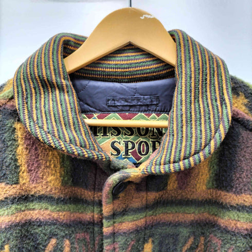 ミッソーニスポーツ MISSONI SPORTS 90S イタリア製 裏地キルティング ネイティブ柄 総柄 ショールカラー ウール ボア コート 袖内リブ メンズ import:M
