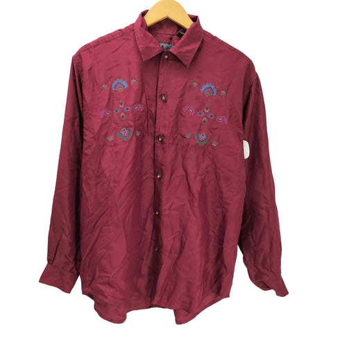 LIZWEAR 90S 花 刺繍 長袖 SILK シルク シャツ メンズ import:S