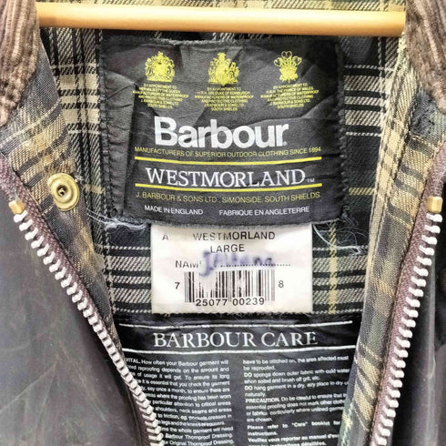 バブアー Barbour 90S 95年製 WESTMORLAND ウェストモーランド 英国製 3ワラント 裏地チェック CARE コットン ワックス オイルド ベスト メンズ import:L