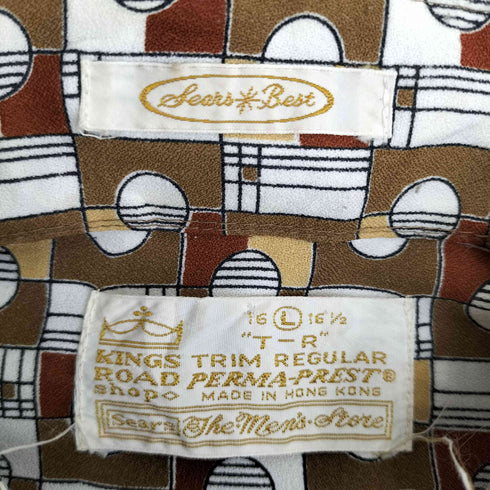 シアーズ Sears KINGS ROAD 70s ポリエステル 総柄 長袖シャツ メンズ import:L