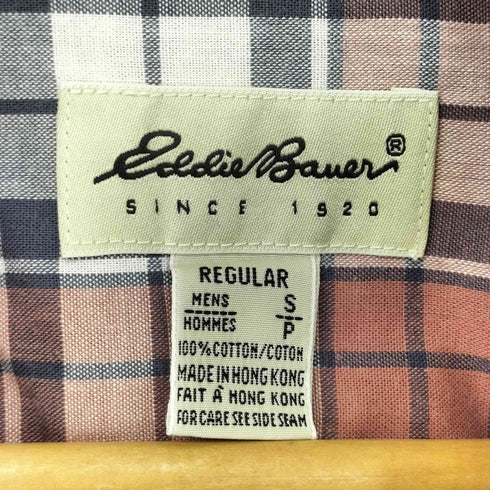 エディーバウアー Eddie Bauer 白タグ 香港製 チェック B.D S/S シャツ メンズ JPN:S