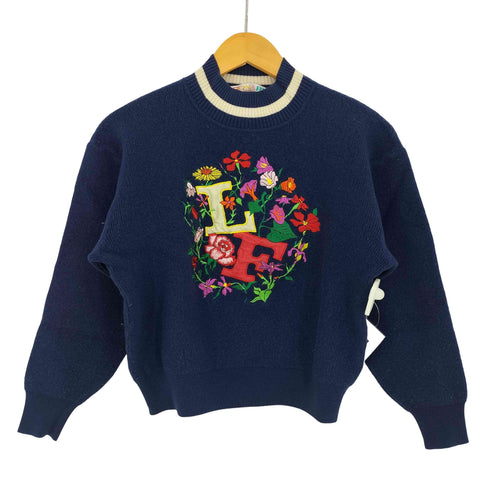 レオナールスポーツ LEONARD SPORT LF花柄刺繍 ウール混 モックネック ニットプルオーバー レディース JPN:M