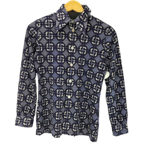 ジバンシィ GIVENCHY 70-80S 顔タグ デカ襟 総柄 L/S シャツ レディース 10