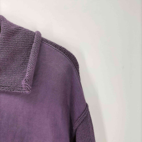 ストーンアイランド STONE ISLAND 90S 96SS イタリア製 Paul Harvey ポールハーヴェイ期 コットン ナイロン リネン 切替 ハーフジップ ニット ポロ シャツ 茄子紺 メンズ import:L