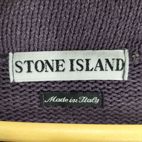 ストーンアイランド STONE ISLAND 90S 96SS イタリア製 Paul Harvey ポールハーヴェイ期 コットン ナイロン リネン 切替 ハーフジップ ニット ポロ シャツ 茄子紺 メンズ import:L