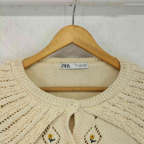 ザラ ZARA 刺繍入りフリル襟 ショート丈カーディガン レディース import:M