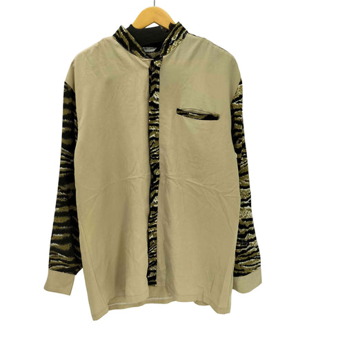 Christian Laurent タイガー柄 切替 マオカラー 比翼ボタン L/S シャツ メンズ import:XL