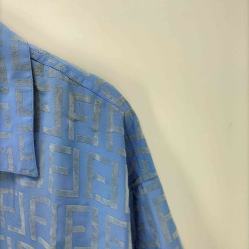 SYNERGY FJ フロッキー モノグラム 総柄 開襟 オープンカラー S/S シャツ メンズ import:XL
