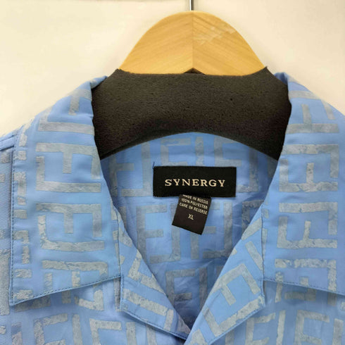 SYNERGY FJ フロッキー モノグラム 総柄 開襟 オープンカラー S/S シャツ メンズ import:XL