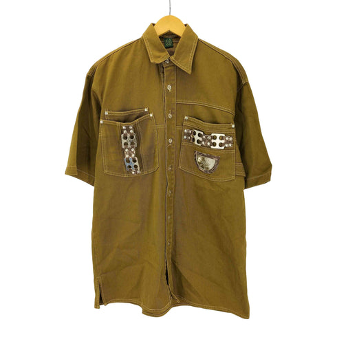 U-Jeans ロゴ プレート デザイン ベルト 装飾 コットン ツイル S/S シャツ メンズ import:M