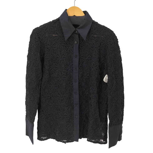 ザラ ZARA ブラックエンブロイダリー ロングライン シャツ レディース import:XS