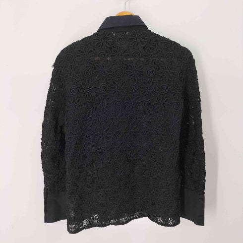 ザラ ZARA ブラックエンブロイダリー ロングライン シャツ レディース import:XS