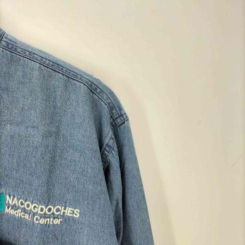 EXPRESS MARK 90S バングラデシュ製 医療機関 企業ロゴ シャンブレー デニム L/S BDシャツ メンズ import:L