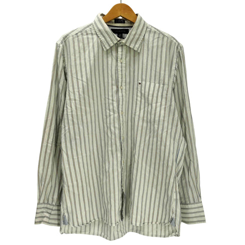 トミーヒルフィガー TOMMY HILFIGER 80s 2Ply Fablic Custom Fit カスタム フィット レギュラーカラー ストライプ 長袖 シャツ メンズ import:L