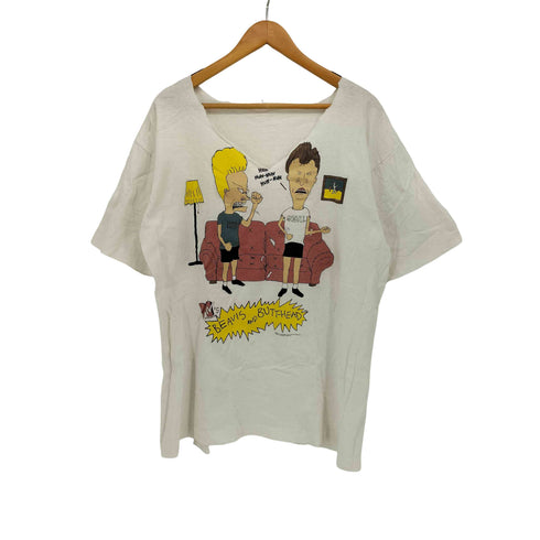 90s MTV USアニメ―ション 裾/袖シングル リメイク Vネック Tシャツ メンズ