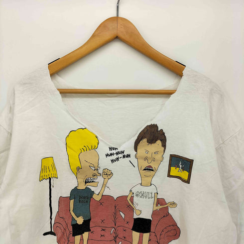 90s MTV USアニメ―ション 裾/袖シングル リメイク Vネック Tシャツ メンズ