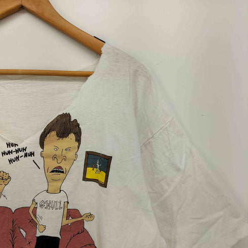 90s MTV USアニメ―ション 裾/袖シングル リメイク Vネック Tシャツ メンズ