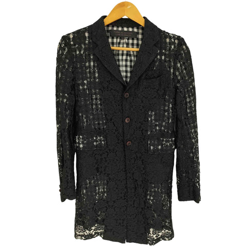 コムデギャルソンコムデギャルソン COMME des GARCONS COMME des GARCONS 12SS 裏地チェック 花柄レース 3B チェスターコート AD2011 レディース JPN:XS