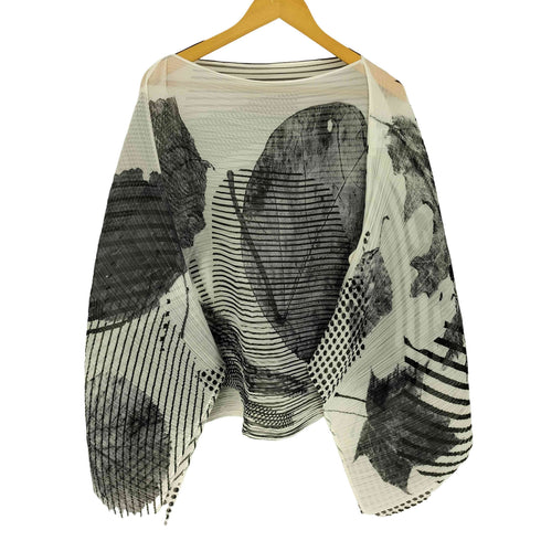プリーツプリーズイッセイミヤケ PLEATS PLEASE ISSEY MIYAKE 14AW シースルー グラフィック プリント ポンチョ レディース